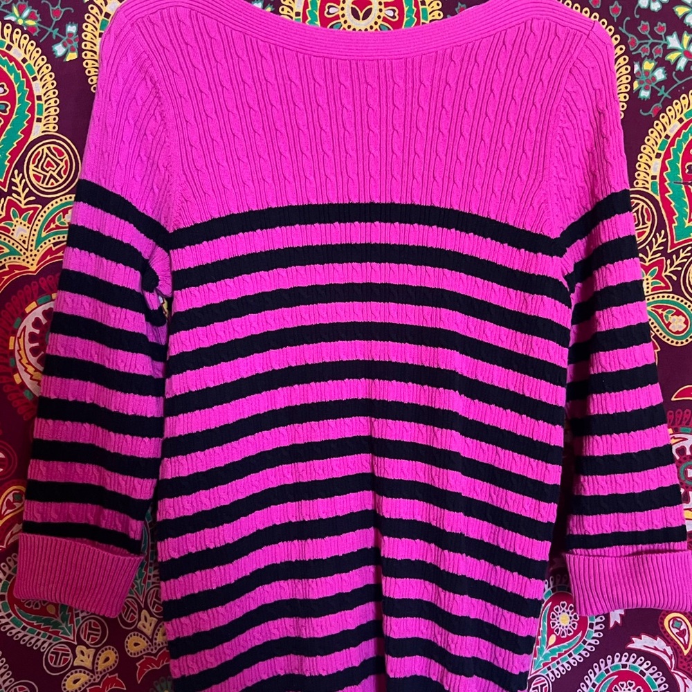 Kim Rogers Pink and Black Off-the-Shoulder Sweater
